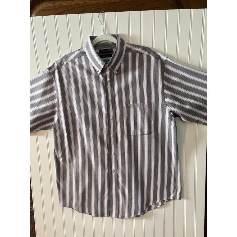 Collection Men's White Red Blue Striped Short Sleeve Cotton Dress Shirt Large